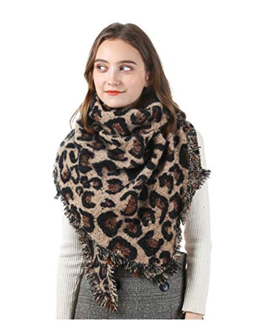 GERINLY Leopard Print Scarf Cashmere Feel Warm Winter Neck Wraps Pashmina Shawls