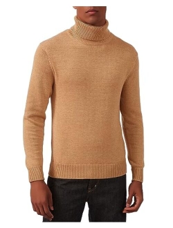 Kallspin Men’s Merino Wool Blend Relax Fit Turtle Neck Sweater Pullover