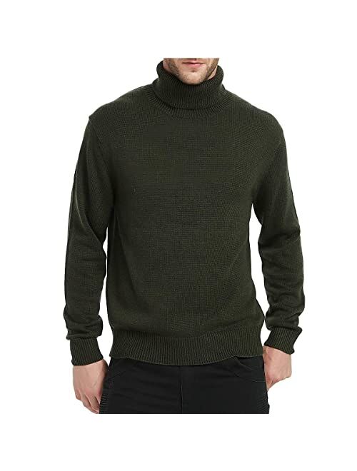 Kallspin Men’s Merino Wool Blend Relax Fit Turtle Neck Sweater Pullover