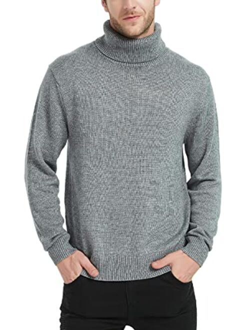 Kallspin Men’s Merino Wool Blend Relax Fit Turtle Neck Sweater Pullover