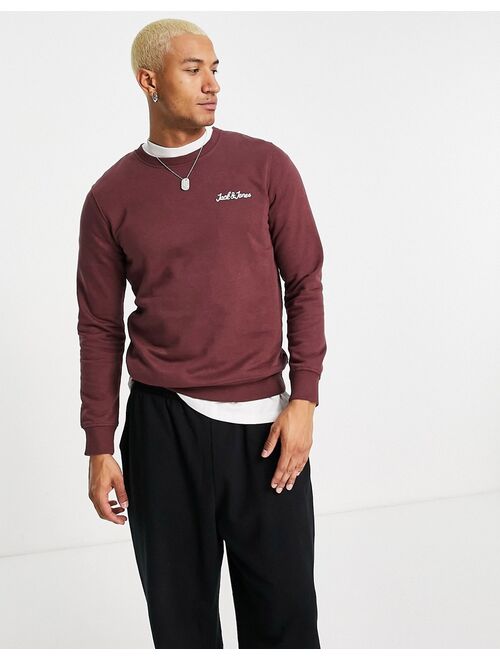 Jack & Jones Originals sweat with script logo in burgundy