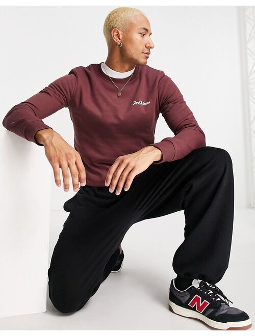 Jack & Jones Originals sweat with script logo in burgundy