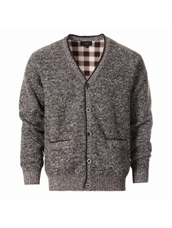 Men's Knitted V-Neck Button Down Cardigan Sweater with Flannel Lining and Pockets