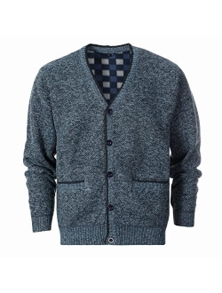 Men's Knitted V-Neck Button Down Cardigan Sweater with Flannel Lining and Pockets