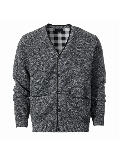 Gioberti Men's Knitted V-Neck Button Down Cardigan Sweater with Flannel Lining and Pockets