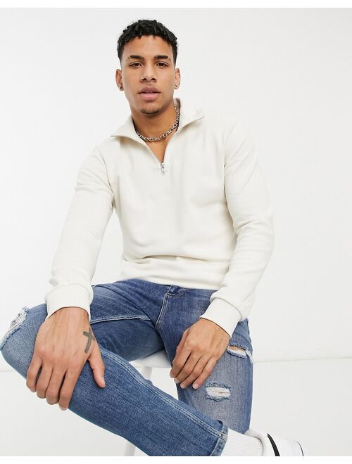 Jack & Jones Premium sweatshirt with quarter zip in white