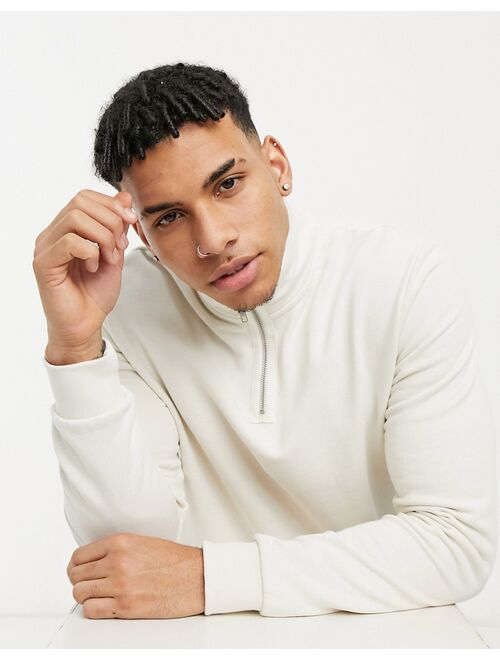 Jack & Jones Premium sweatshirt with quarter zip in white