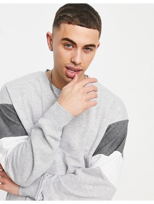 Jack & Jones Core drop shoulder sweatshirt with panels in gray