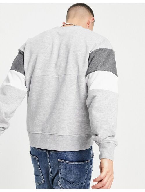 Jack & Jones Core drop shoulder sweatshirt with panels in gray