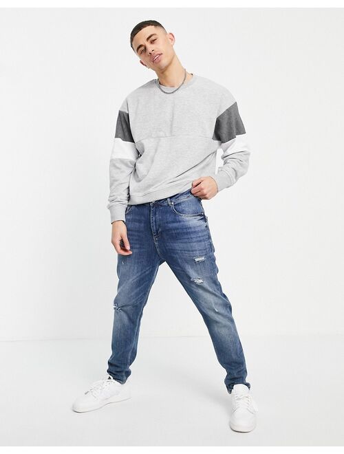 Jack & Jones Core drop shoulder sweatshirt with panels in gray