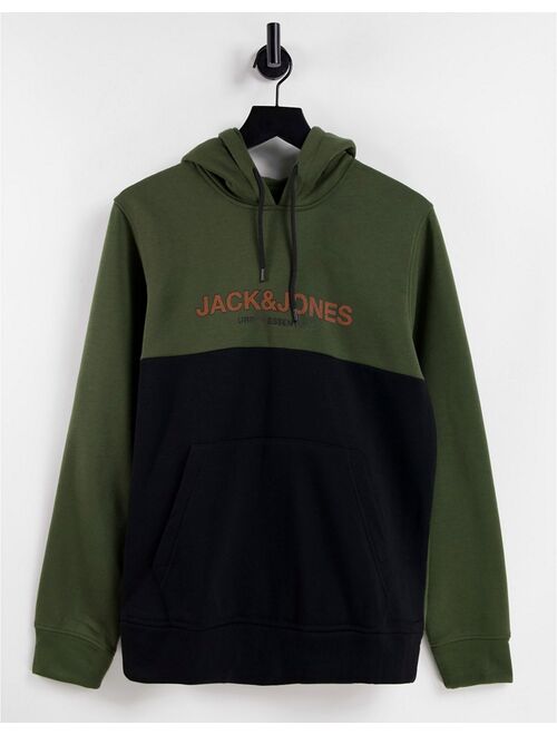 Jack & Jones Essentials hoodie with color block in khaki