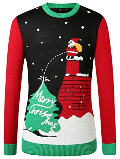 SSLR Mens Ugly Christmas Sweater Holiday Santa Clause Pullover Sweater for Men