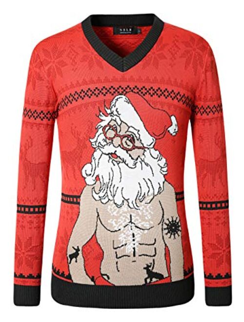 SSLR Mens Ugly Christmas Sweater Holiday Santa Clause Pullover Sweater for Men