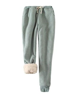 Snoly Women's Winter Fleece Sweatpants Running Active Thermal Sherpa Lined Jogger Pants with Candy Colors