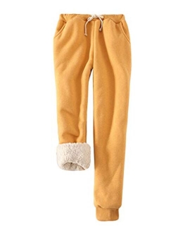 Snoly Women's Winter Fleece Sweatpants Running Active Thermal Sherpa Lined Jogger Pants with Candy Colors