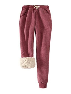 Snoly Women's Winter Fleece Sweatpants Running Active Thermal Sherpa Lined Jogger Pants with Candy Colors