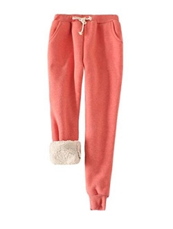 Snoly Women's Winter Fleece Sweatpants Running Active Thermal Sherpa Lined Jogger Pants with Candy Colors