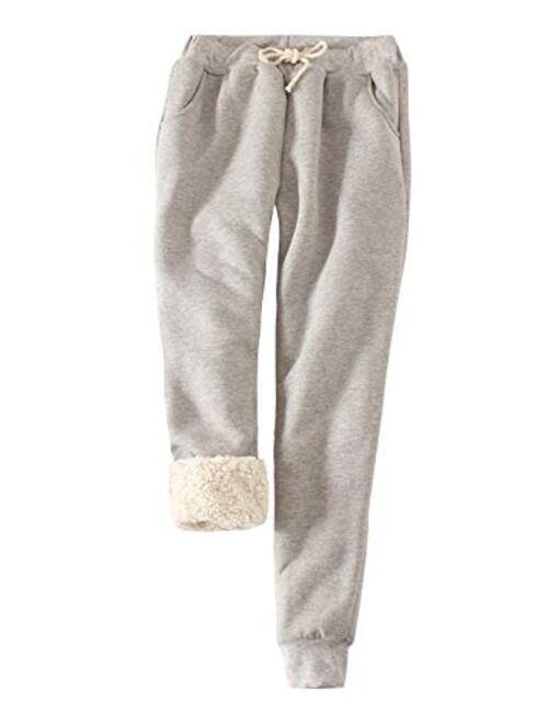 Snoly Women's Winter Fleece Sweatpants Running Active Thermal Sherpa Lined Jogger Pants with Candy Colors