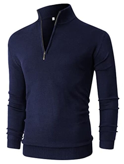 NITAGUT Mens Slim Fit Quarter Zip Mock Neck Polo Sweater Casual Long Sleeve Sweater and Turtleneck Pullover