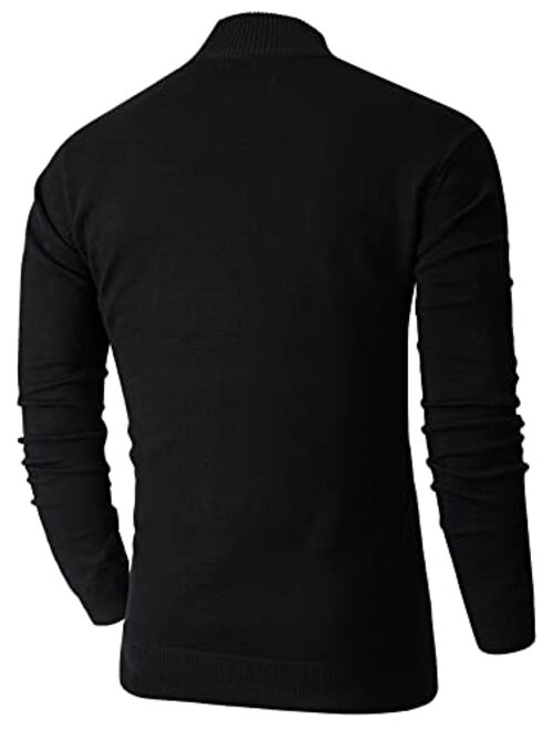 NITAGUT Mens Slim Fit Quarter Zip Mock Neck Polo Sweater Casual Long Sleeve Sweater and Turtleneck Pullover