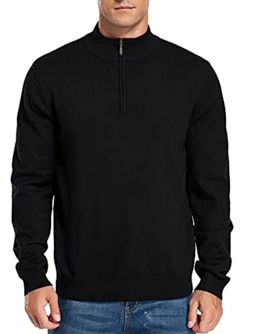 NITAGUT Mens Slim Fit Quarter Zip Mock Neck Polo Sweater Casual Long Sleeve Sweater and Turtleneck Pullover