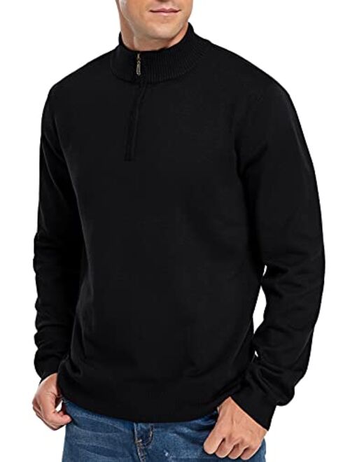 NITAGUT Mens Slim Fit Quarter Zip Mock Neck Polo Sweater Casual Long Sleeve Sweater and Turtleneck Pullover