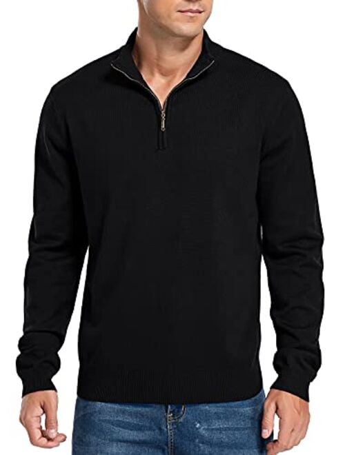 NITAGUT Mens Slim Fit Quarter Zip Mock Neck Polo Sweater Casual Long Sleeve Sweater and Turtleneck Pullover