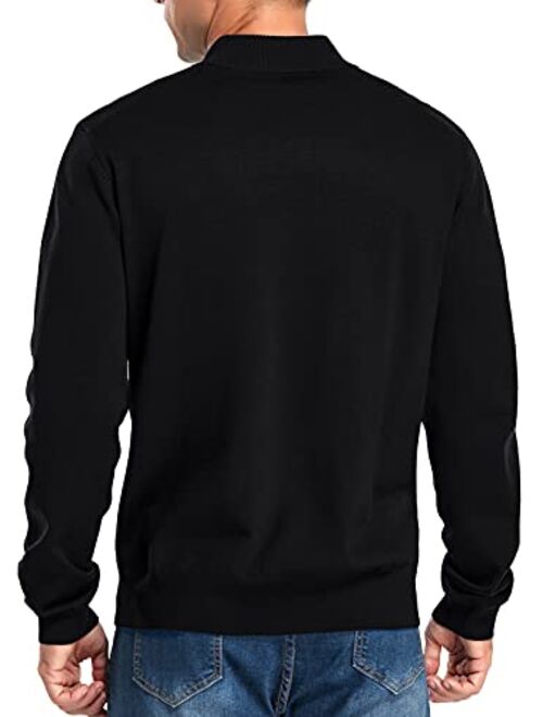 NITAGUT Mens Slim Fit Quarter Zip Mock Neck Polo Sweater Casual Long Sleeve Sweater and Turtleneck Pullover