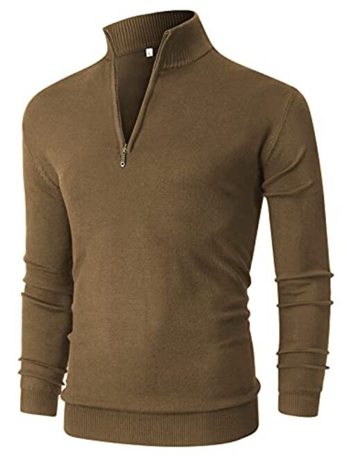 NITAGUT Mens Slim Fit Quarter Zip Mock Neck Polo Sweater Casual Long Sleeve Sweater and Turtleneck Pullover