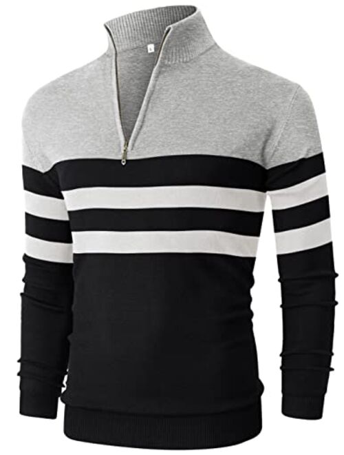 NITAGUT Mens Slim Fit Quarter Zip Mock Neck Polo Sweater Casual Long Sleeve Sweater and Turtleneck Pullover