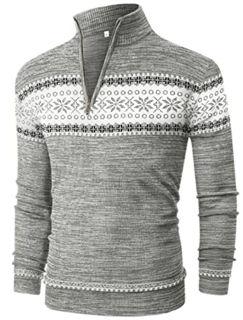 NITAGUT Mens Slim Fit Quarter Zip Mock Neck Polo Sweater Casual Long Sleeve Sweater and Turtleneck Pullover