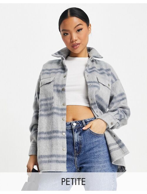 Noisy May Petite longline shacket in gray check