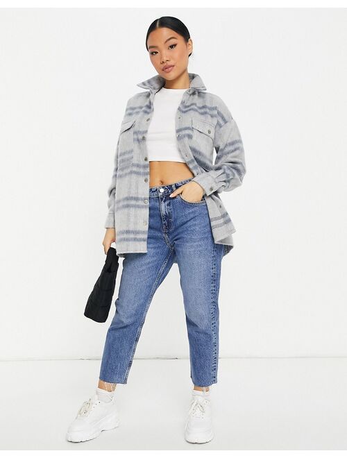 Noisy May Petite longline shacket in gray check