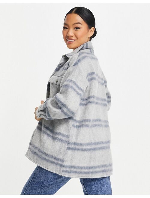 Noisy May Petite longline shacket in gray check