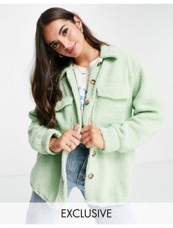 fleece shacket in sage green