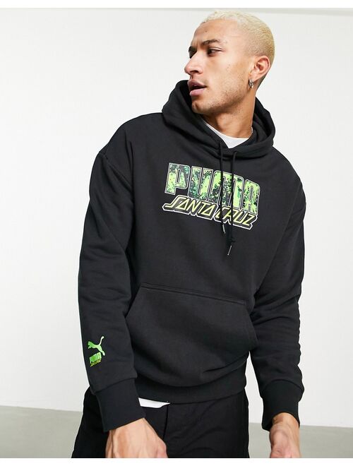 Puma x Santa Cruz graphic hoodie in black and lime green