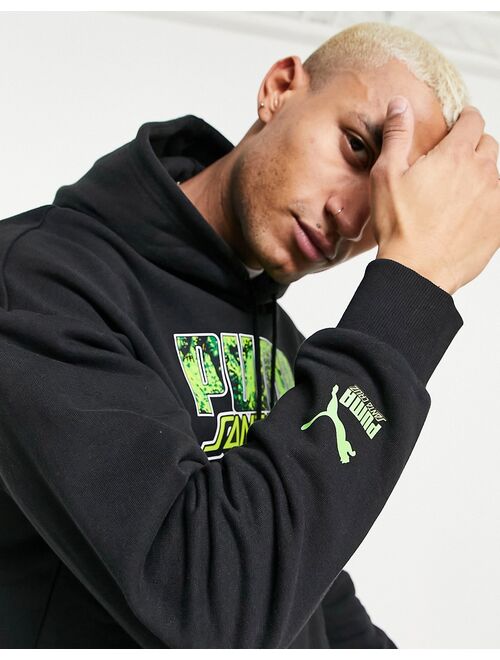 Puma x Santa Cruz graphic hoodie in black and lime green