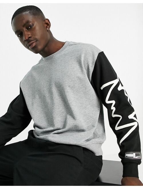 Puma Hoops raglan sweatshirt in black and gray