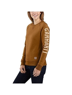 Women's Relaxed Fit Midweight Crewneck Block Logo Sleeve Graphic Sweatshirt