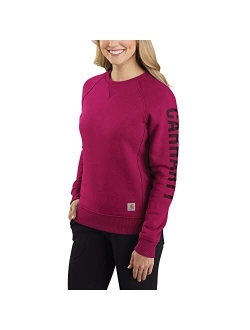 Women's Relaxed Fit Midweight Crewneck Block Logo Sleeve Graphic Sweatshirt