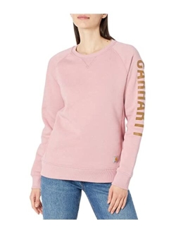 Women's Relaxed Fit Midweight Crewneck Block Logo Sleeve Graphic Sweatshirt