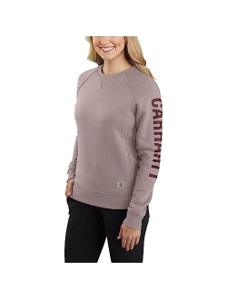 Women's Relaxed Fit Midweight Crewneck Block Logo Sleeve Graphic Sweatshirt