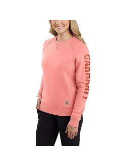 Women's Relaxed Fit Midweight Crewneck Block Logo Sleeve Graphic Sweatshirt