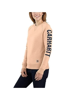 Women's Relaxed Fit Midweight Crewneck Block Logo Sleeve Graphic Sweatshirt