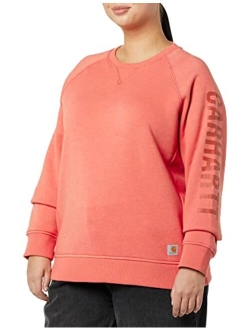 Women's Relaxed Fit Midweight Crewneck Block Logo Sleeve Graphic Sweatshirt