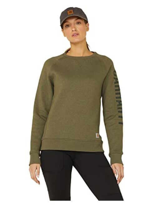 Carhartt Women's Relaxed Fit Midweight Crewneck Block Logo Sleeve Graphic Sweatshirt