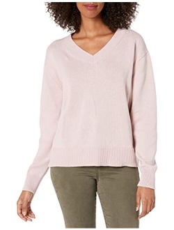 Amazon Brand - Women's 100% Cotton Oversized Fit V-Neck Pullover Sweater