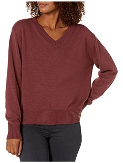 Amazon Brand - Women's 100% Cotton Oversized Fit V-Neck Pullover Sweater