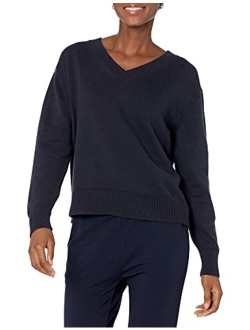 Amazon Brand - Women's 100% Cotton Oversized Fit V-Neck Pullover Sweater