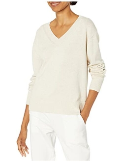 Amazon Brand - Women's 100% Cotton Oversized Fit V-Neck Pullover Sweater